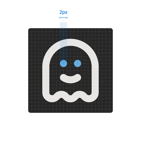 The eyes of the ghost icon, each a single path point drawn as a 2 pixel dot