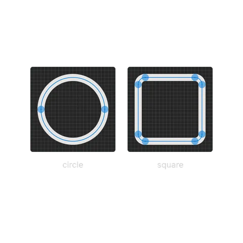 The circle and square icons drawn as paths, with their path points marked