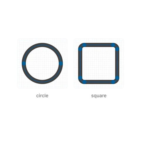 The circle and square icons drawn as paths, with their path points marked