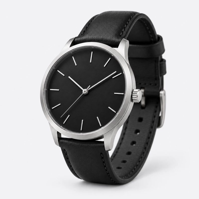 Steel watch, view from the front left