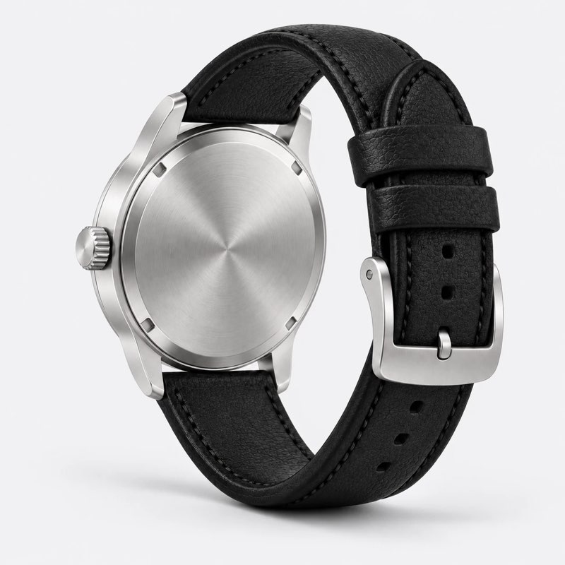 Steel watch, back view